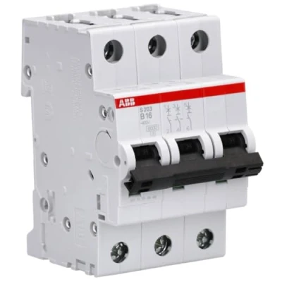 Afbeelding van ABB S200 MCB stroomonderbreker type B, 3 polig 16A 400V, uitschakelvermogen 6 kA System Pro M Compact