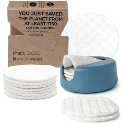 Afbeelding van New LastRound® Herbruikbare wattenschijfjes, milieuvriendelijk alternatief voor wegwerpwattenschijfjes, Made in Denemarken, afschminkpads, wasbaar, blauw