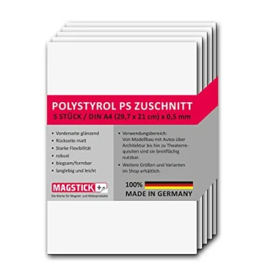 Afbeelding van mag_259 Polystyreen platen, wit, DIN A4, kunststof hardplaten, PS gesneden, 29,7 x 21 cm, 0,5 mm dik, voor modelbouw, architectuur, doe het zelf, set van 5