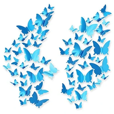 Afbeelding van CAYUDEN 60 Stuks 3D Vlinder Muurstickers met Kleefpunten Vlinders Stickers Kinderkamer Slaapkamer DIY Muurdecoratie Vlinderdecoraties,Verwijderbare Muurschildering Decor Home (Blauw)