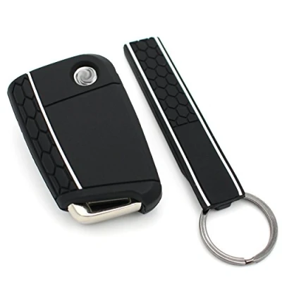 Afbeelding van Finest Folia Sleutelhoes + keytag VB voor 3 toetsen, siliconen cover autosleutel (zwart wit)