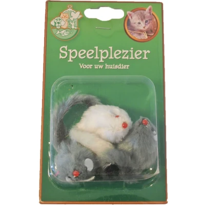 Afbeelding van Kattenspeelgoed blisterpak a 3 bontmuis grijs/wit 5 cm Gebr. de Boon