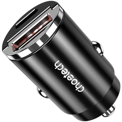 Afbeelding van Choetech Autolader Telefoon 1x USB A, C 30W PD 3.0 12/24V Zwart