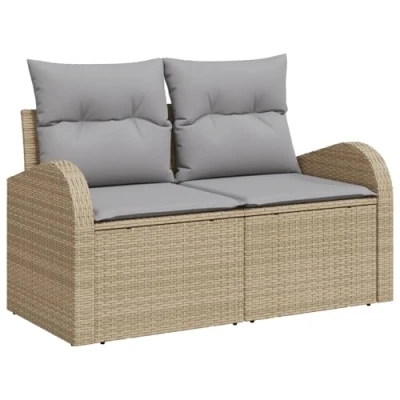 Afbeelding van vidaXL 6 delige Tuin Sofa Set met Kussens Beige Poly Riet, 2 zits Opbergruimte &amp; Riet