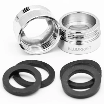 Afbeelding van BLUMKRAFT Set van 2 kraanadapters F20 M22 massief metaal messing zilver 20 mm vrouwelijk 22 stekker (F20 / F20)