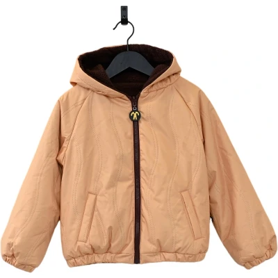 Afbeelding van Ducksday Omkeerbare Winterjas Kinderen Jongen Meisje Waterdicht Sherpa fleece Winddicht Bomberjacket Geel Donkerbruin teddy Unisex maat 158/164