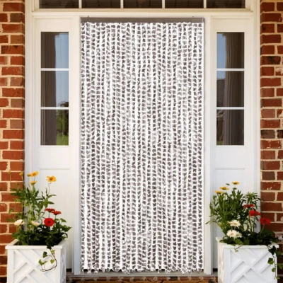 Afbeelding van Vliegengordijn 100x230 cm chenille taupe en wit