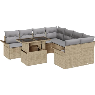 Afbeelding van vidaXL 9 delige Tuin Sofa Set met Kussens Beige Poly Rattan