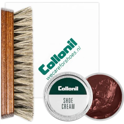 Afbeelding van Collonil Schoenpoets set 3 delig Shoe cream Poetsdoek Borstel Chestnut