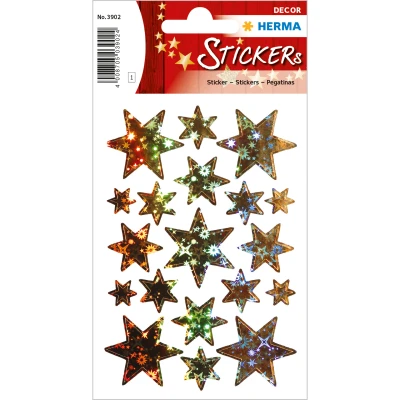 Afbeelding van 10x Herma Stickers ster 6 puntig, goud, hologram