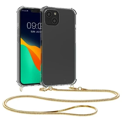 Afbeelding van kwmobile hoesje geschikt voor iPhone 15 Beschermhoes smartphone in transparant / goud Hoes met koord