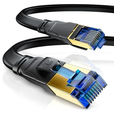 Afbeelding van CSL 15m Cat 8.1 netwerkkabel plat 40 Gbits LAN kabel patchkabel 8 Gigabit RJ45 ethernetkabel 40000 Mbits glasvezel snelheid lintkabel installatiekabel 6, 7,