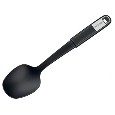 Afbeelding van Serveerlepel 31 cm, voorlepellepel met functioneel deel van kunststof, antislip soft touch handgreep, voor gecoate pannen en potten (kleur: zilver/zwart), hoeveelheid: 1 stuk