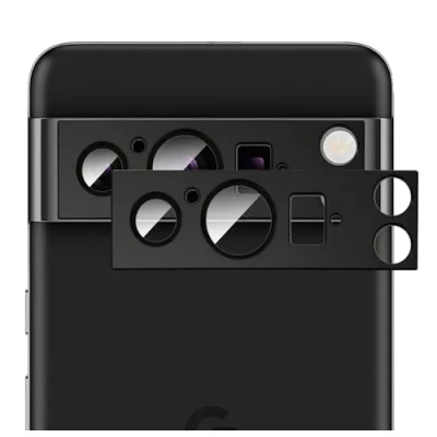 Afbeelding van GIOPUEY Volledige bescherming cameralensbeschermer compatibel met Google Pixel 8 Pro, dubbele bescherming, metaal + gehard glas, camerabeschermer zwart
