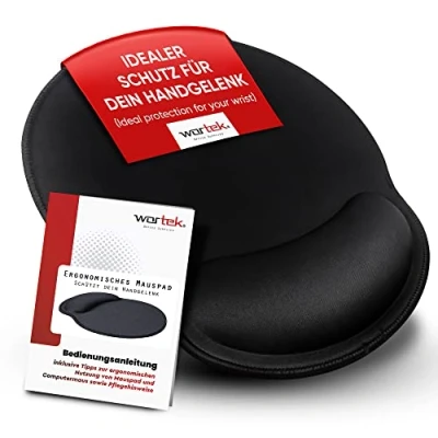 Afbeelding van wortek muismat met gelkussen van traagschuim, 23 x 26 cm, ergonomische polssteun, genaaide randen, handsteun, voor een zachte houding, zwart