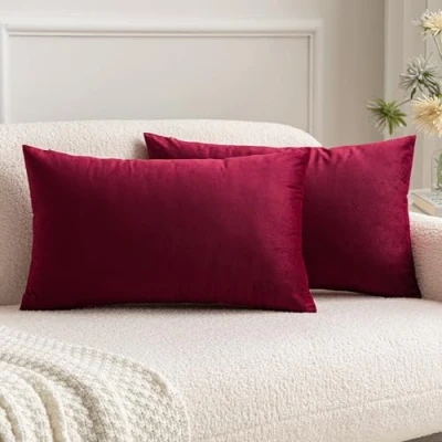 Afbeelding van MIULEE Fluweelzachte, decoratieve kussenhoes van microvezel, effen, voor bank of slaapkamer, met onzichtbare rits, rechthoekig, gevoerd, 30 x 50 cm, 2 stuks, wijnrood (Wine Red)