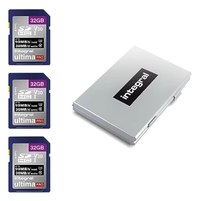 Afbeelding van Integral SDHC V30 UHS I U3 Class 10 SD geheugenkaart 32 GB met 6 sleuven, metaal, 4K Ultra HD video premium high speed 90MB/s lezen en 30MB/s schrijven 3