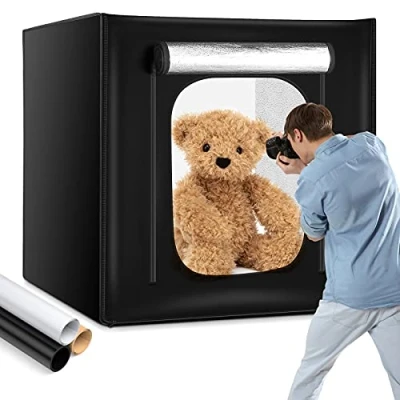 Afbeelding van OMBAR Studio Fotobox 80x80x80 cm 3 LED panelen Achtergronden