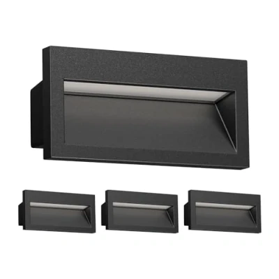 Afbeelding van ledscom.de 4 LED inbouw wandlamp NOLA, downlight voor buiten, IP54, mat zwart, 140 x 70mm, warm wit