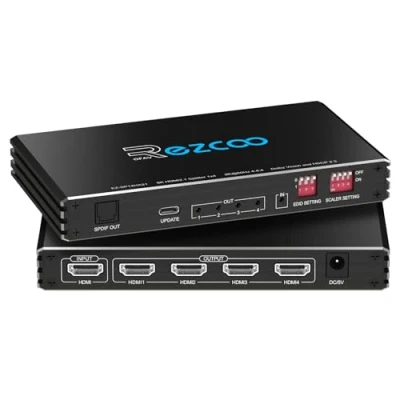 Afbeelding van 8K @60Hz 4K @120Hz HDMI 2.1 Splitter 1X4 Audio Extractor VRR ALLM HDCP2.3 HDR10 Optical SPDIF5.1 EDID Scaler naar 1080P HDCP Bypass Atmos Vision Dual Monitor voor PS5 Xbox Soundbar Capture Card
