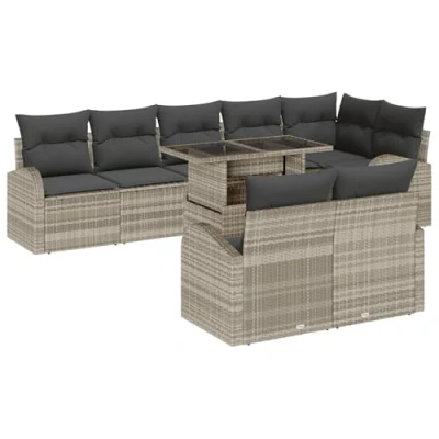 Afbeelding van vidaXL 9 delige Tuin Sofa Set met Kussens Lichtgrijs Poly Rattan