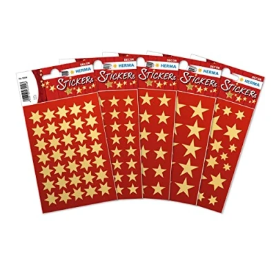 Afbeelding van Herma 15500 Gouden Kerststickers Set, Sterren, Zelfklevend, Variërende Grootte, 423 Stuks