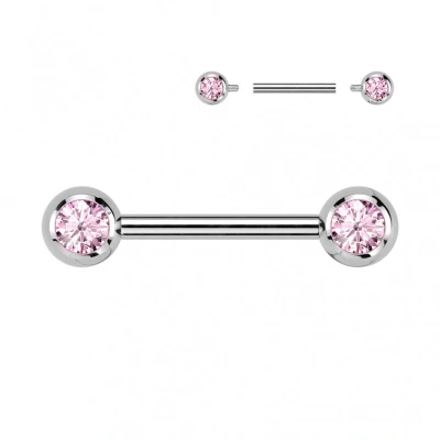 Afbeelding van Piercing titanium steen rond roze 12 mm