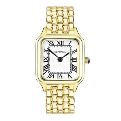 Afbeelding van Sekonda Klassiek Monica Dames 22mm Quartz Horloge in Wit met Analoog Display en Legering Band, Goud, armband