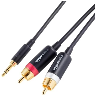 Afbeelding van Amazon Basics 3,5 Aux naar 2 RCA adapter, audiokabel voor versterkers, actieve luidsprekers met vergulde stekkers, zwart, 1,20 meter