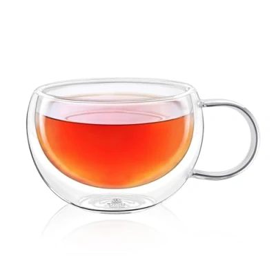 Afbeelding van Wilmax Thermoglazen met handvat, set van 2, 250 ml, dubbelwandige koffieglazen, latte macchiato glazen, cappuccinoglazen theeglazen, drinkglazen, thermobeker