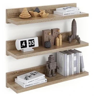 Afbeelding van ComfortCove Zwevende Wandplank 39cm, Plank, 3 Sonoma Planken Geschroefd, Hangende Wandplank, Set van voor Slaapkamer, Badkamer, Woonkamer, Keuken, Thuiskantoor.