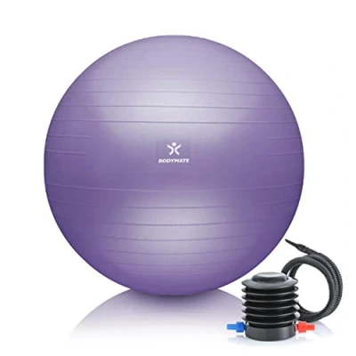 Afbeelding van BODYMATE Gymnastiekbal, zitbal, trainingsbal met gratis e book incl. luchtpomp, bal voor fitness, yoga, gymnastiek, core training, sterke rug als bureaustoel, Franse lavendel, 85 cm