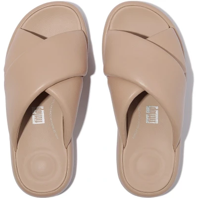Afbeelding van FitFlop Iqushion D Luxe Padded Leather Cross Slides BEIGE Maat 41