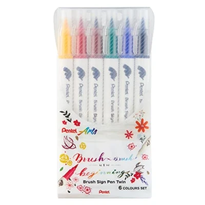 Afbeelding van Pentel Arts Brush Sign Pen Twin 6 stuks