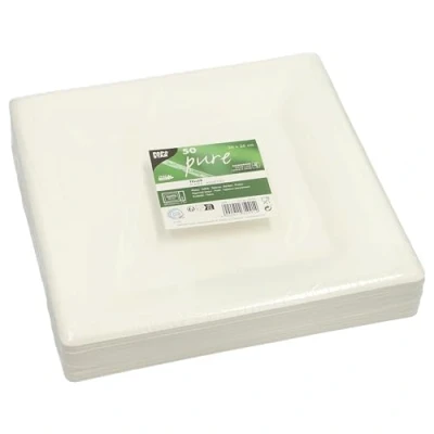 Afbeelding van PAPSTAR 50 borden, suikerriet, puur hoekig, 26 cm x cm, wit