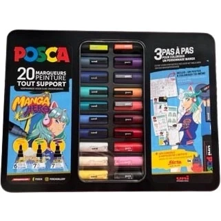 Afbeelding van Posca paintmarkers, metalen doos van 20 stuks, assorti, ontwerp Manga