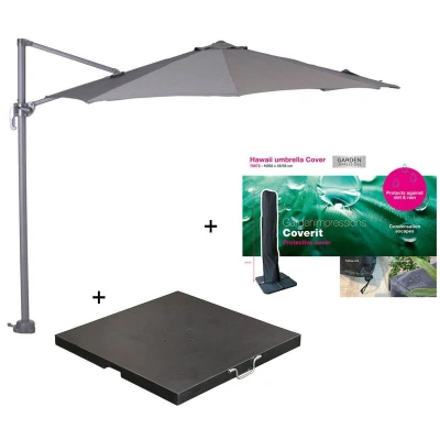 Afbeelding van Garden Impressions Hawaii zweefparasol S Ø300 donker grijs/licht grijs met 80 kg parasolvoet en parasolhoes