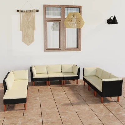 Afbeelding van 9 delige Loungeset met kussens poly rattan zwart