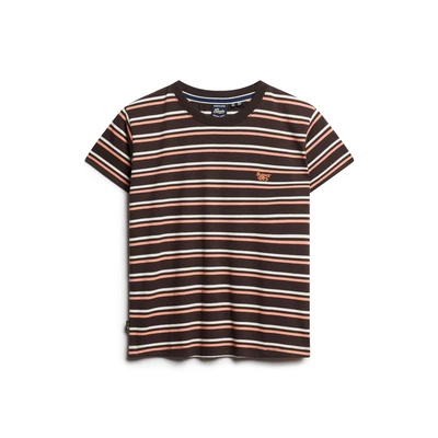 Afbeelding van Superdry Vrouwen Essential Gestreept T shirt met Logo Bruin Grootte: 44