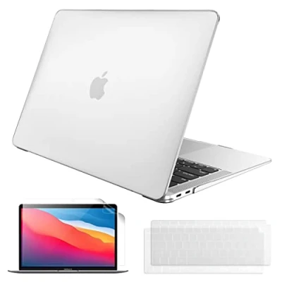 Afbeelding van Fintie Hoes Compatibel met MacBook Air 13 A2337 (M1) / A2179 A1932 (2018 2020 Laat los), Hoogwaardige Berijpt Beschermhoes Snap Cover + 2 Toetsenbord 1 Displaybeschermfolie, Transparent