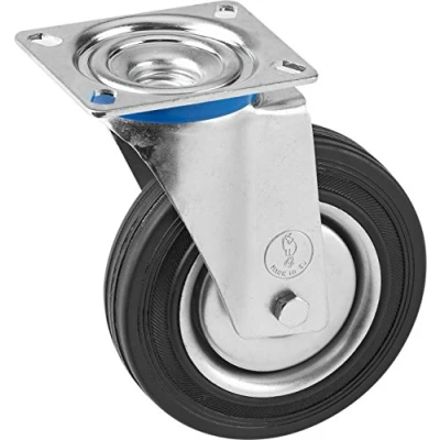 Afbeelding van Metafranc Zwenkwiel Ø 200 mm 140 x 110 plaat massief rubberen wiel zacht loopvlak rollagers 205 kg draagkracht/transportwiel/meubelwiel/heavy duty roller / 803080