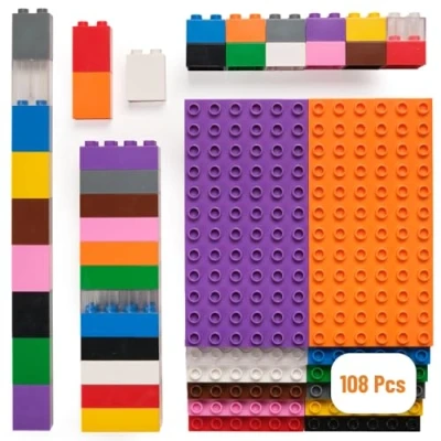 Afbeelding van Strictly Briks Big Klassieke torenset 100% compatibel met alle grote merken noppen voor peuters 96 en 12 bouwplaten regenboogkleuren 19 x 9,5 cm (de bouwplaten)