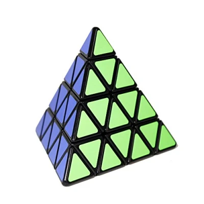 Afbeelding van FunnyGoo ShengShou 4x4 Pyraminx Piramide Driehoek magische puzzel kubussen Speed Puzzle Cube Zwart met een kubus standaard