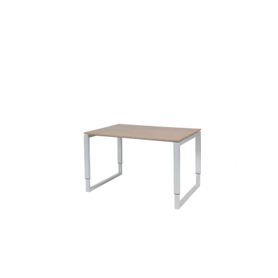 Afbeelding van Domino Plus bureau, hoogte instelbaar (62 85cm) met 120x80cm &#039;zwevend&#039; havana/ kersen licht 25mm blad en aluminium (RAL9006) O poot frame