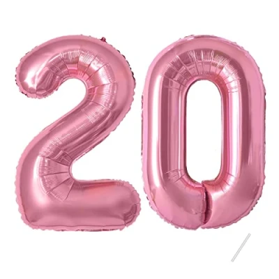 Afbeelding van Verjaardagsgetallen ballon 20 jaar folieballon roze in 40 101 cm verjaardagsdecoratie cijfer decoratie voor verjaardag vliegt met helium mannen vrouwen 20e verjaardagsfeest