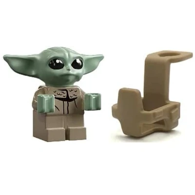 Afbeelding van LEGO Star Wars: The Child Grogu Baby Yoda minifiguur met draagtas/rugzak zeer klein (minder dan 2,5 cm lang), helder
