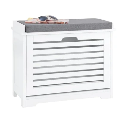 Afbeelding van SoBuy Schoenenkast met klep Schoenbank zitkussen Schoencommode Zitbank Wit BHT ca. 60x49x29cm FSR184 K W