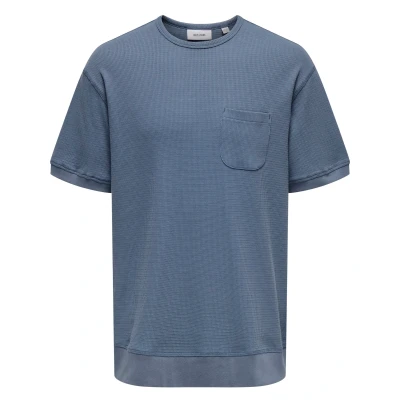 Afbeelding van Only &amp; Sons Onscal Struct Crew Ss Tee 22032822 Blauw Heren The Stone