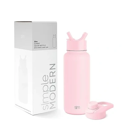 Afbeelding van Simple Modern Waterfles met rietje en Chug deksel, geïsoleerde roestvrijstalen thermoskan voor sportsportschool, Summit Collectie, 950 ml, Blush