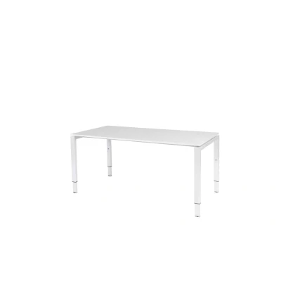 Afbeelding van Domino bureau, hoogte instelbaar (62 85cm) met 160x80cm &#039;zwevend&#039; krijtwit 25mm blad en wit (RAL9010) N poot frame.